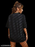 Oversized cotton half-sleeve women's t-shirt, printed net design in 100% pure cotton. Perfect for casual wear with jeans. Indian brand REVEXO