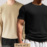Cotton blend men's combo pack (2 Short Sleeve & 2 Full Sleeve), solid color, size M/L/XL. Stylish latest gym wear from HS TRENDZ, made in India