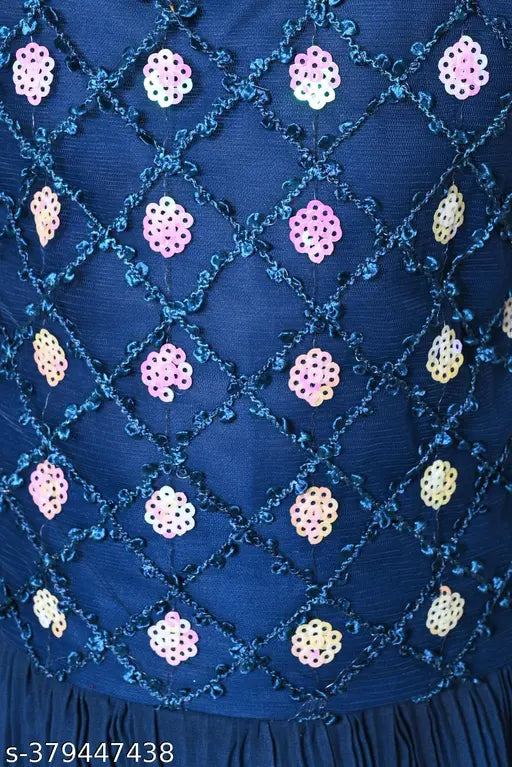 Modern girls chiffon kurti and palazzos set, embellished straight-cut top with dupatta, comfortable for babies and toddlers aged 3 months - 4 years. Indian fashion for young girls
