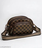 Voguish PU checkered net slingbag, 3 compartments, free size (9x4x4in) - stylish women's bag for everyday use