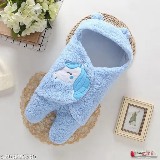 Blue cotton blend comforter, Naman embroidered wearable baby blanket, fully covered and soft for cozy sleep