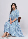 Anarkali printed rayon kurti set with three-quarter sleeves, Indian fashion for women, chikankari embroidery design