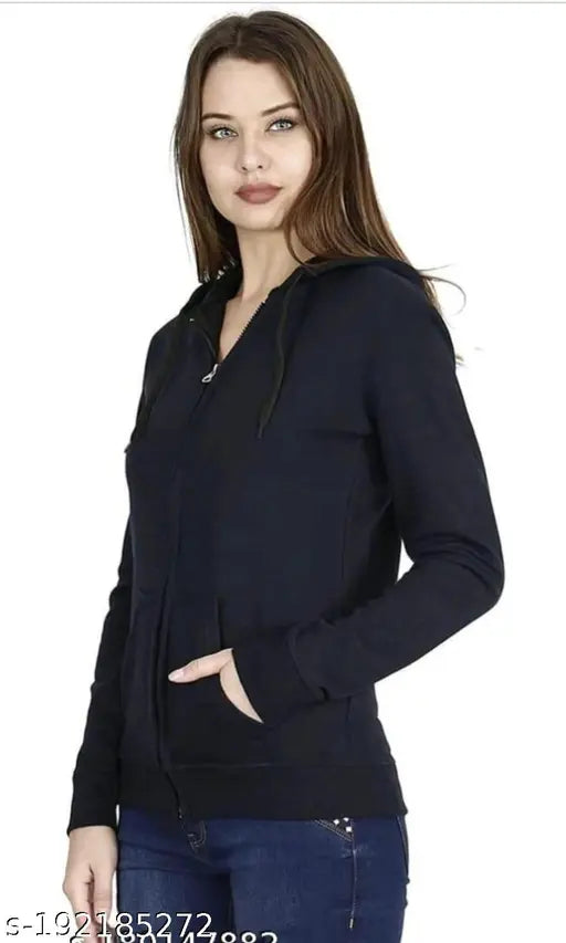 Solid polycotton chain hoodie jacket, long sleeves, S-XL sizes, western winter wear, India origin