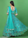 Organza unstitched Lehenga-Choli and Dupatta set for girls, embroidered with semi-stitch detail. Lehenga in taffeta silk, Choli in Bengal silk, Dupatta in net fabric. Available in various sizes from 3-4 Years to 13-14 Years, color may vary due to lighting or screen settings. Hand wash recommended for Choli and Dupatta. Made in India