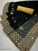 Georgette mirror-embroidered saree with solid silk blouse, Indian embroidery work by Kraddle