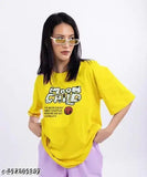 Oversized yellow cotton-blend t-shirt with printed net pattern, short sleeves, biowash. Size S for bust 38in and length 28in. Made in India