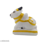 White marble Nandi Maharaj idol for home decor or car dashboard, 6.5 cm x 6 cm x 3.5 cm, ideal for pooja and gifting