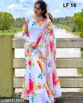 Georgette printed net long-sleeved classy elegant women's gown in multiple sizes, showcasing Indian craftsmanship and sophisticated design