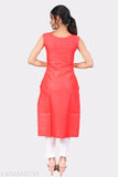 Solid cotton slub straight kurta, sleeveless, Indian-made fashion for women and girls