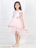 Peach net hi-low girls dress with embellished balloon pattern, perfect for parties (Size: 2-3 years, Country of origin: India)