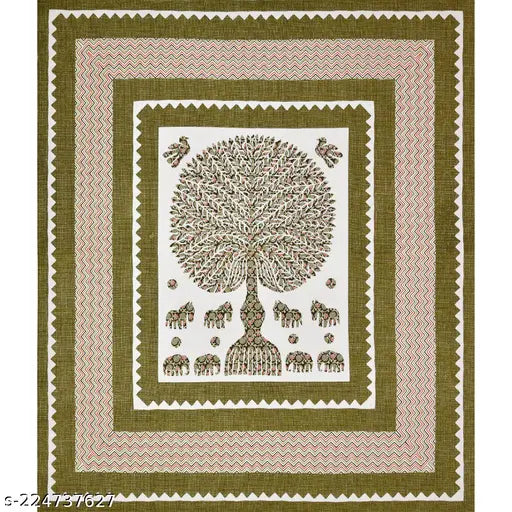 Cotton queen-size double bedsheet with botanical print, 144 TC & 2 pillow covers in brown, ideal for summer use at home