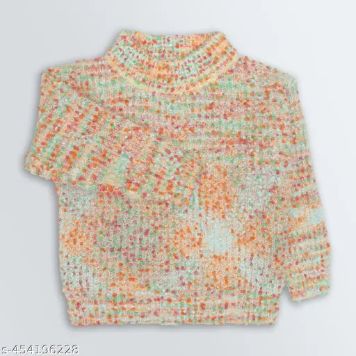 Peach acrylic loose-fit sweater for girls, self-designed pattern in 18-24 months size