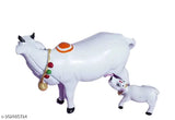 Resin Kamdhenu Cow with Calf (12cm), Indian handcrafted showpiece for home decor and religious ceremonies