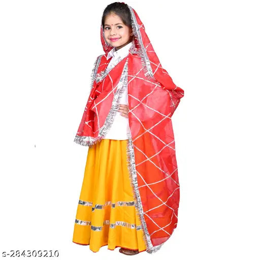 Haryanvi kids' costume: cotton lehenga, top, and dupatta for Indian folk dance - Girls 2-16 years