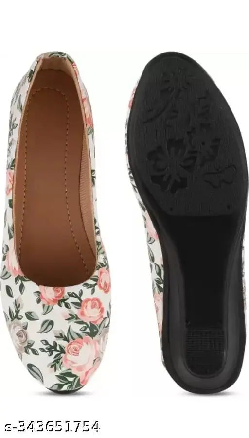 White synthetic ballerinas from Imporio Fashion Hub, printed design, slip-on style, attractive for women