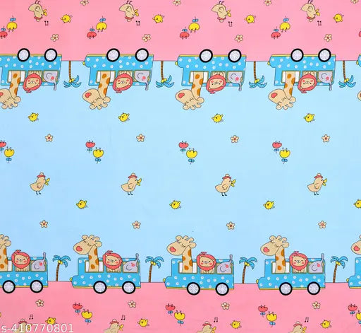 Cotton blend kids cartoon fitted bedsheet with zigzag pattern, soft cotton fabric and 2 pillow covers. Ideal for summer bedroom decor. Machine washable, high-quality material. Made in India