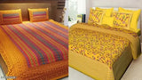 Pure cotton Jaipuri bedsheet combo pack, 2 queen-sized bedsheets with 4 pillow covers, 160 thread count, Indian origin