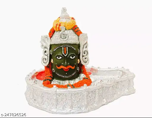 Multicolor resin Mahakaleshwar Shivling, medium white idol (LBH: 11.5cm x 10cm x 9cm), Indian temple decor