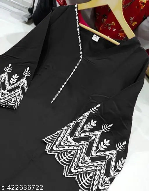 Rayon embroidered kurta and palazzo set, solid design for Indian ethnic wear, XL size