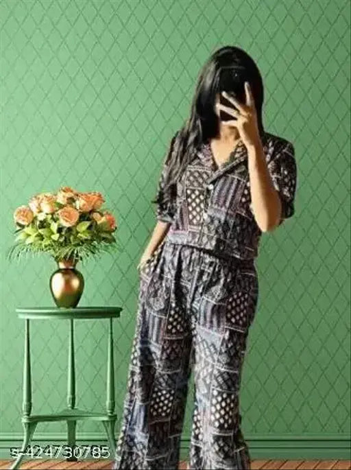 Rayon and cotton blend short-sleeved jumpsuit with Rajasthani print, trendy stylish design for women
