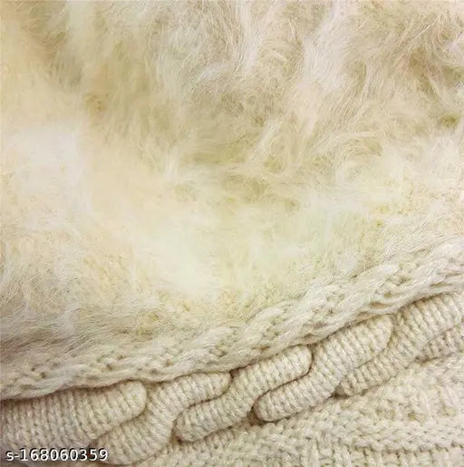 Woolen beanie cap with fur lining & visor for women - warm, soft, & stylish winter accessory