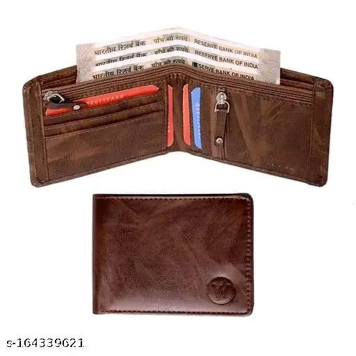 Brown genuine leather, 2-zip men's formal wallet (5 card slots), casual evening party style, premium leather quality for organized storage