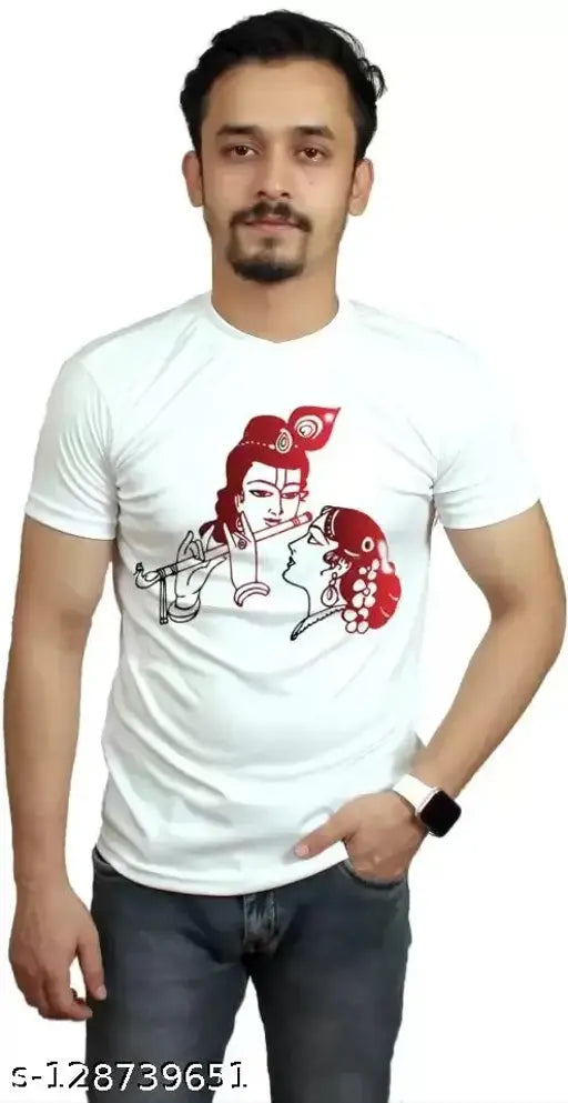 Designer printed polyester t-shirt, short sleeves, vibrant color pattern on a casual fit garment