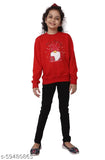 Red cotton blend Christmas Santa printed sweatshirt for girls aged 6-14 years, featuring long sleeves and a relaxed fit. Made in India