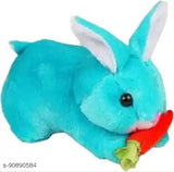 Multi-colored stuffed bull dog & blue rabbit toys for kids, soft plush companions designed in India