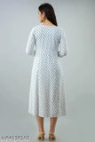 White printed anarkali kurti with three-quarter sleeves, rayon fabric from Divyanshu Fashion, India