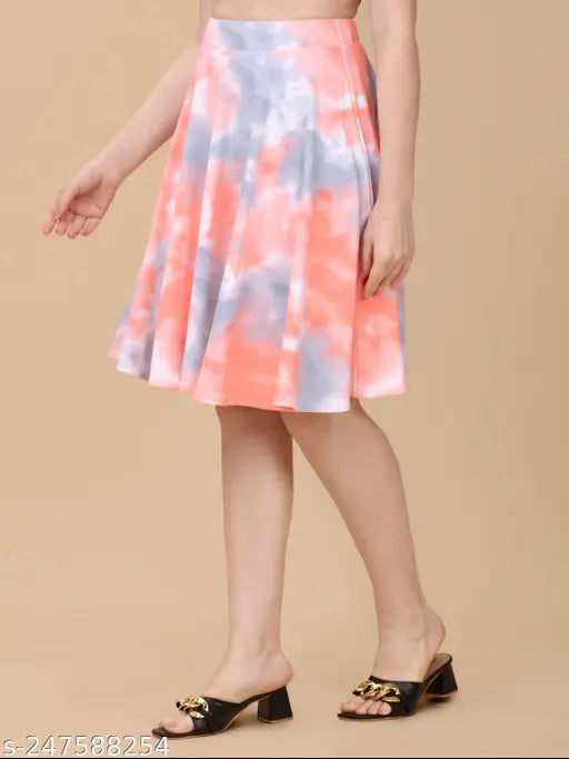 Multicolor printed nylon flared skirt for women, vibrant design and multiple sizes available