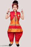 Silk blend short sleeve self-design net kurti for girls aged 2-13, India origin