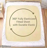 White premium cotton blend elastic fitted bedsheets with 2 king size pillow covers, double bed (72x78), fits up to 6-inch mattresses. Breathable, wrinkle-free, and easy to wash at home