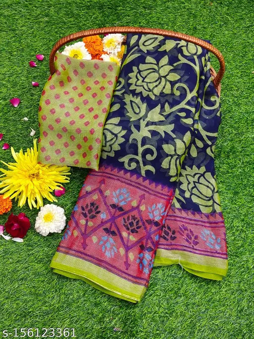 Attractive Georgette saree for women, printed net design, Indian origin, pack of 3 free size