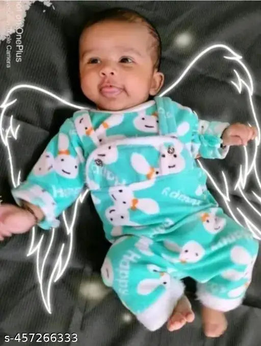 Wool printed dungarees for babies, 0-3 months, Indian origin