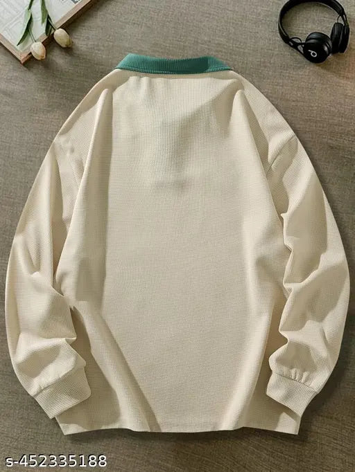 Korean style baseball loose polo shirt in oversized fit with waffle pattern, made from high-quality cotton