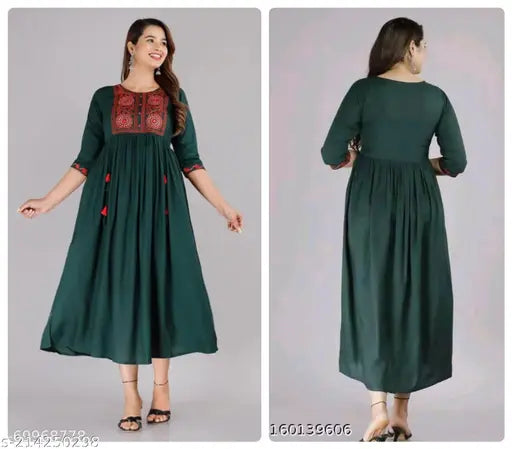 Rayon three-quarter sleeve solid kurti for women - Indian traditional clothing, versatile fashion