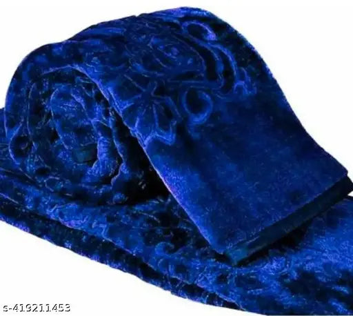 Blue microfiber AC double bed blanket, free size (100 x 90 inches), made in India