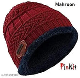 Arcylic fur beanie, unisex warm winter cap from Hriday Woolen, made in India