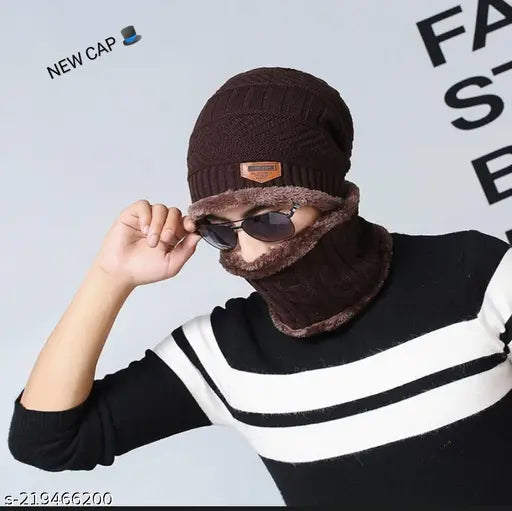 Black, brown, grey wool Men's balaclava cap pack of 3 solid pattern on display