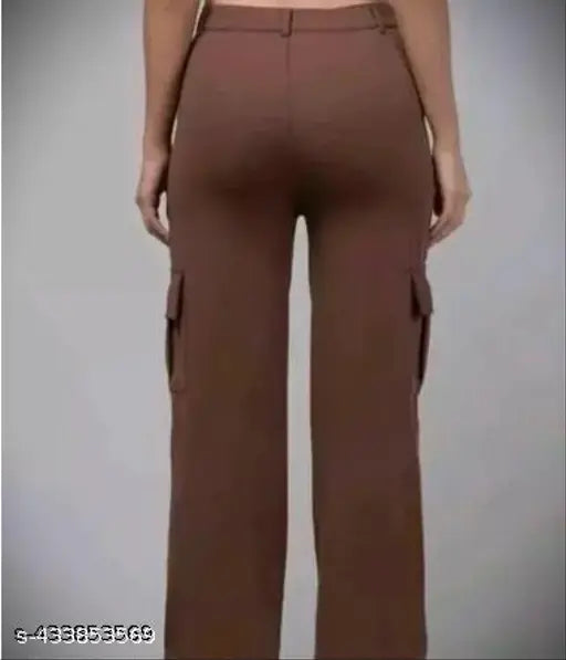 Brown and black cotton blend cargo pants set, new trending style for women's fashion in XS-L sizes with solid pattern