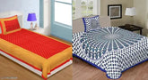 Fine cotton Jaipuri single bed sheets combo pack (2 sets, 180 thread count) with matching pillow covers - Indian-made