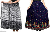 Multicolor print cotton western skirts for women (2pcs - wrap around & A-line, free size, India)