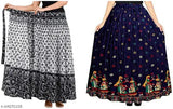 Multicolor printed net cotton Unique Women Western skirts (1 wrap-around & 1 A-line), Indian origin, 2 pieces available in sizes 36, 38, 40, 42, free size