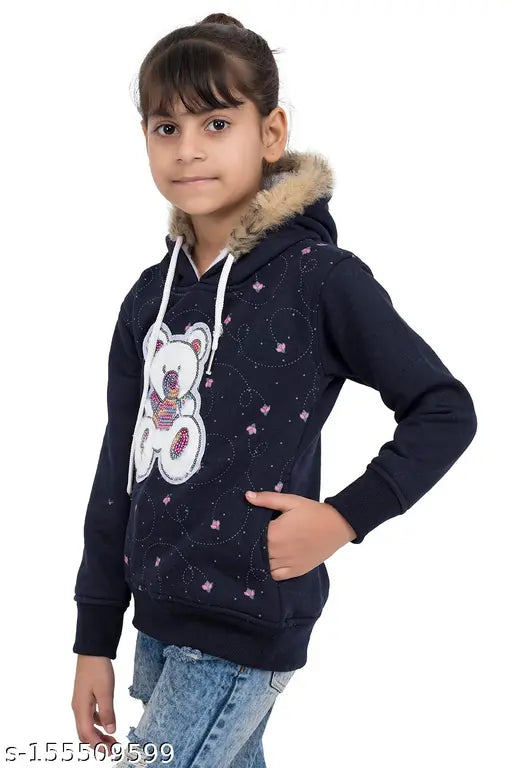 Cotton fleece printed teddy bear hoodie for kids aged 2-14 years, super comfy and soft