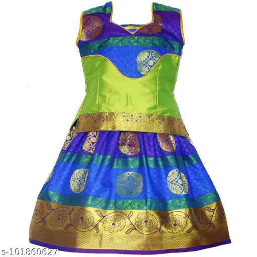 Cotton-silk Ajantha Pattu Girls Lehengha Choli with waist belt, floral stitch design, perfect for festivals and parties, Indian origin