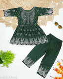 Cotton blend palazzo dress for kids: Nayra cut frock (3/4 sleeves), size 9-12 months, India origin