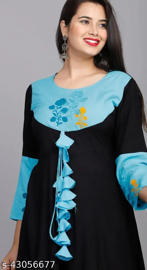 Rayon three-quarter sleeve printed turquoise MANAV_TURQUISH beautiful gown, Indian fashion for women