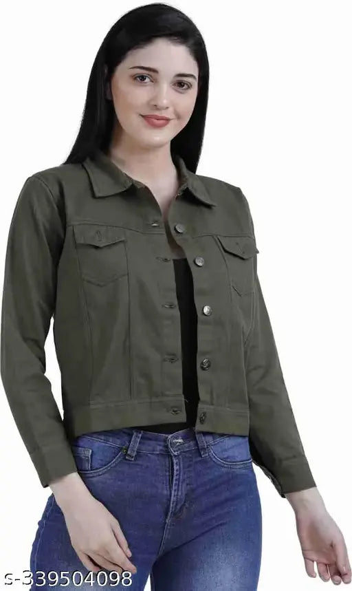 Solid denim women's denim jacket - stylish, unique, three-quarter sleeves. Quality fashion addition from India