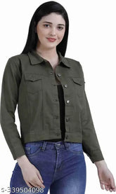 Solid denim women's denim jacket - stylish, unique, three-quarter sleeves. Quality fashion addition from India